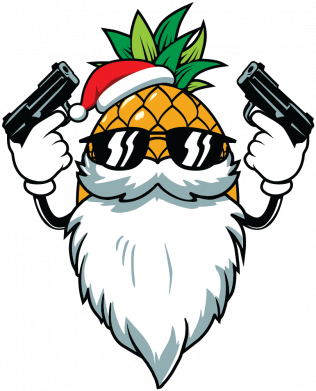 Naszywka prostokątna na Nowy Rok Pinapple Santa with Guns 2