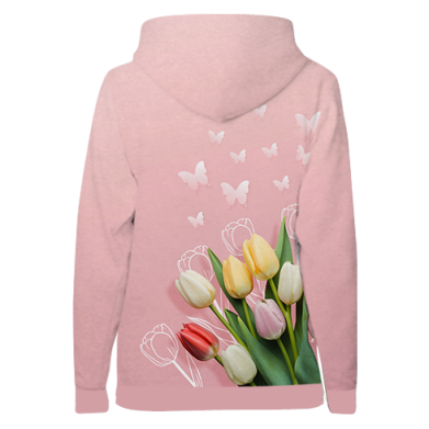 Damska bluza z kapturem Fullprint na Dzień Kobiet Tulipany i motyl 2