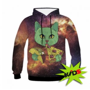 Dziecięca bluza z kapturem Fullprint Cat in space with taco and pizza