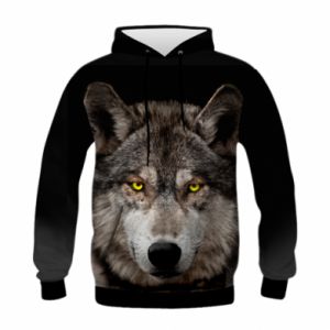 Dziecięca bluza z kapturem Fullprint Wolf with yellow eyes