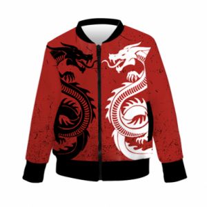 Kurtka bomber dziecięca Fullprint Dragons Black White - PrintSalon Kurtka bomber dziecięca Fullprint Dragons Black White