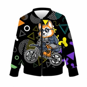 Kurtka bomber dziecięca Fullprint Fox on a motorcycle - PrintSalon Kurtka bomber dziecięca Fullprint Fox on a motorcycle