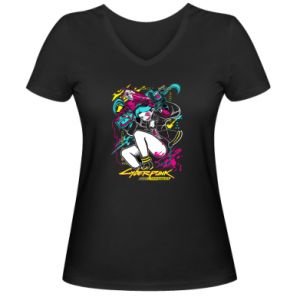 Koszulka V-neck damska Cyberpunkowa sztuka Rebekki