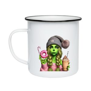 Kubek emaliowany Dziewczyna w stylu Grinch