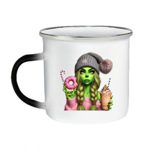Kubek magiczny emaliowany Dziewczyna w stylu Grinch