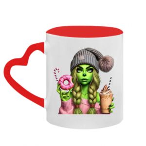 Kubek z uchwytem w kształcie serca dwokolorowy Dziewczyna w stylu Grinch