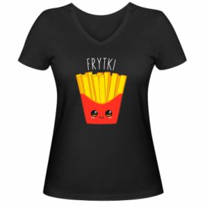 Koszulka V-neck damska Frytki śliczne