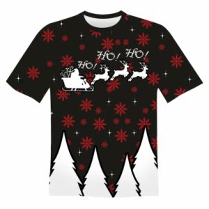 Męska koszulka Fullprint na Nowy Rok Ho! ho! ho! Mikołaj i jelenie