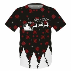 Dziecięca koszulka Fullprint na Nowy Rok Ho! ho! ho! Mikołaj i jelenie