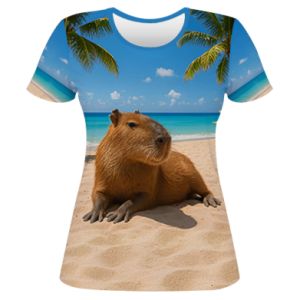 Damska koszulka Fullprint Kapibara na plaży