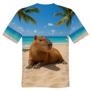 Męska koszulka Fullprint Kapibara na plaży