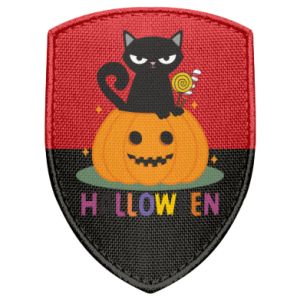 Naszywka tarcza na Halloween Kot, dynia i cukierki