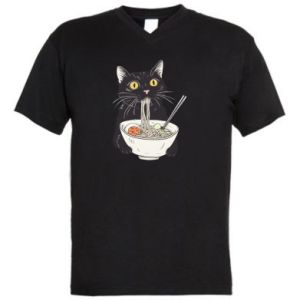 Koszulka V-neck męska z kotami Kot i ramen