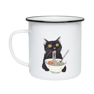 Kubek emaliowany z kotami Kot i ramen