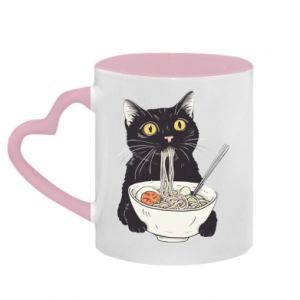Kubek z uchwytem w kształcie serca dwokolorowy z kotami Kot i ramen