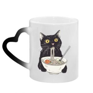 Kubek magiczny z uchwytem w kształcie serca z kotami Kot i ramen