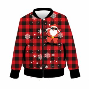 Kurtka bomber dziecięca Fullprint na Nowy Rok Mikołaj na tle czerwonej klatki - PrintSalon Kurtka bomber dziecięca Fullprint na Nowy Rok Mikołaj na tle czerwonej klatki