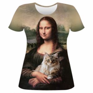 Damska koszulka Fullprint Mona Lisa i kot