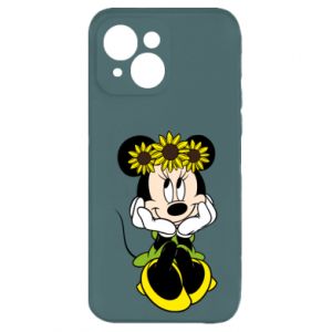 Etui na iPhone 15 Myszka Minnie z kwiatami na głowie