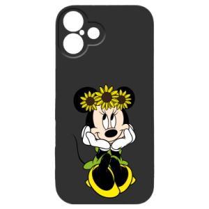 Etui na iPhone 16 Plus Myszka Minnie z kwiatami na głowie