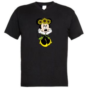 Koszulka V-neck męska Myszka Minnie z kwiatami na głowie
