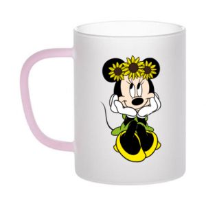 Kubek szroniony dwukolorowy Myszka Minnie z kwiatami na głowie