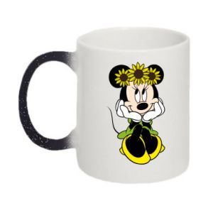 Kubek-zmieniający kolor brokatowy Myszka Minnie z kwiatami na głowie