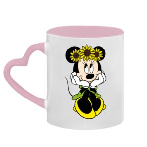 Kubek z uchwytem w kształcie serca dwokolorowy Myszka Minnie z kwiatami na głowie