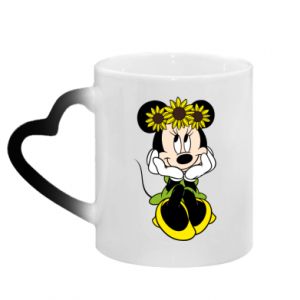 Kubek magiczny z uchwytem w kształcie serca Myszka Minnie z kwiatami na głowie
