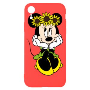 Etui na iPhone XR Myszka Minnie z kwiatami na głowie