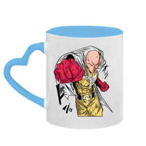 Kubek z uchwytem w kształcie serca dwokolorowy One Punch Man uderza