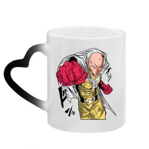 Kubek magiczny z uchwytem w kształcie serca One Punch Man uderza