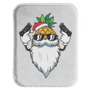 Naszywka prostokątna zaokrąglona na Nowy Rok Pinapple Santa with Guns