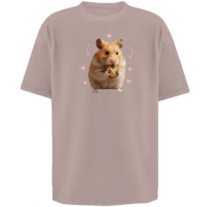 Koszulka oversize damska Słodki chomik z ciasteczkami - PrintSalon Koszulka oversize damska Słodki chomik z ciasteczkami