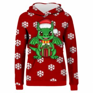 Damska bluza z kapturem Fullprint na Nowy Rok Słodki smok z prezentem