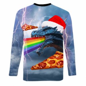 Mięskie 3d longslevee ze smokami Smok i pizza