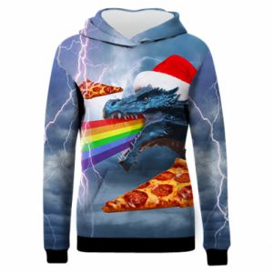 Damska bluza z kapturem Fullprint ze smokami Smok i pizza