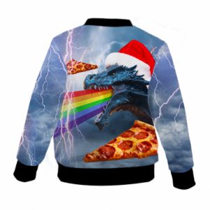 Kurtka bomber dziecięca Fullprint ze smokami Smok i pizza - PrintSalon Kurtka bomber dziecięca Fullprint ze smokami Smok i pizza