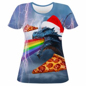 Damska koszulka Fullprint ze smokami Smok i pizza