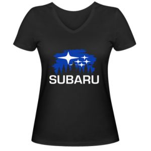 Koszulka V-neck damska Subaru logo