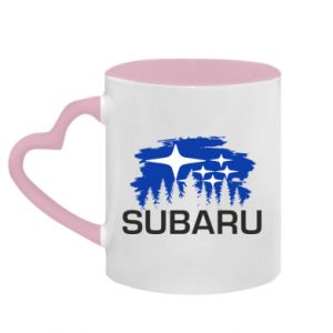 Kubek z uchwytem w kształcie serca dwokolorowy Subaru logo