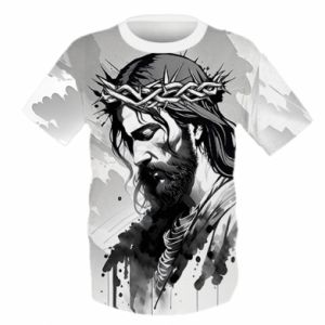 Dziecięca koszulka Fullprint Sztuka Jezusa w kolorze szarym
