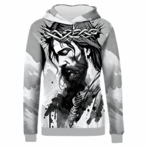 Damska bluza z kapturem Fullprint Sztuka Jezusa w kolorze szarym