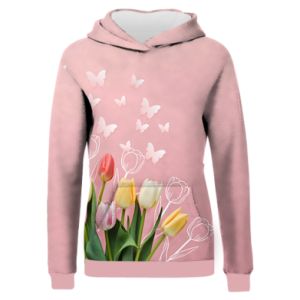Damska bluza z kapturem Fullprint na Dzień Kobiet Tulipany i motyl