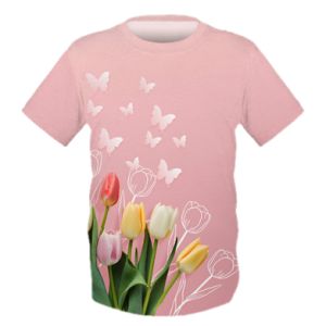 Dziecięca koszulka Fullprint na Dzień Kobiet Tulipany i motyl