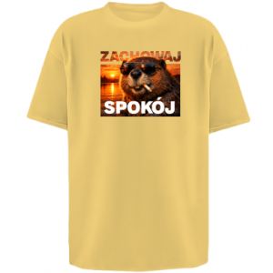 Koszulka oversize damska Zachowaj spokój bóbr - PrintSalon Koszulka oversize damska Zachowaj spokój bóbr